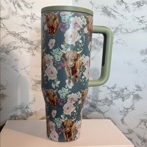 40 ounce Floral Highland Cow Travel Mug